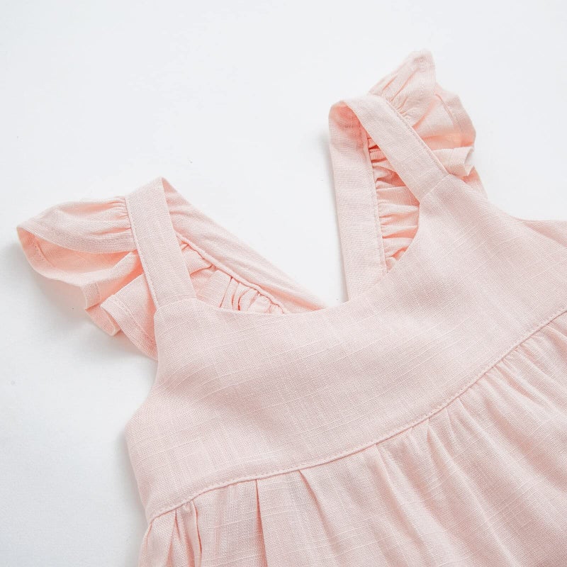 Curipeer Baby Girl Cotton Linen Dress with Smocking Casual Infant Dress Sleeveless Pink 3 Years - Image 4